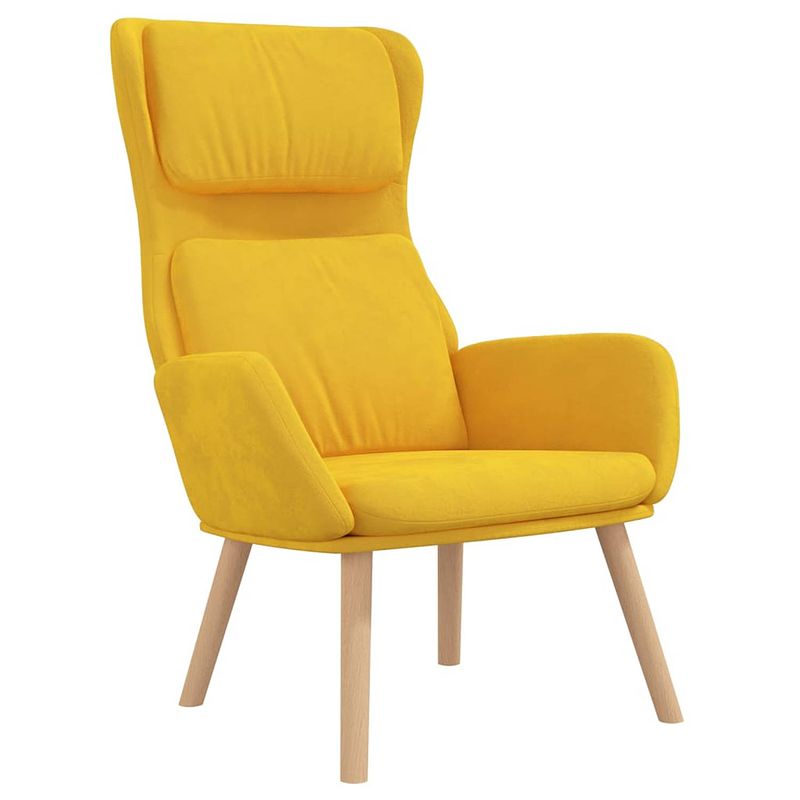 Foto van The living store fauteuil relax - velvet - mosterdgeel - 70 x 77 x 98 cm