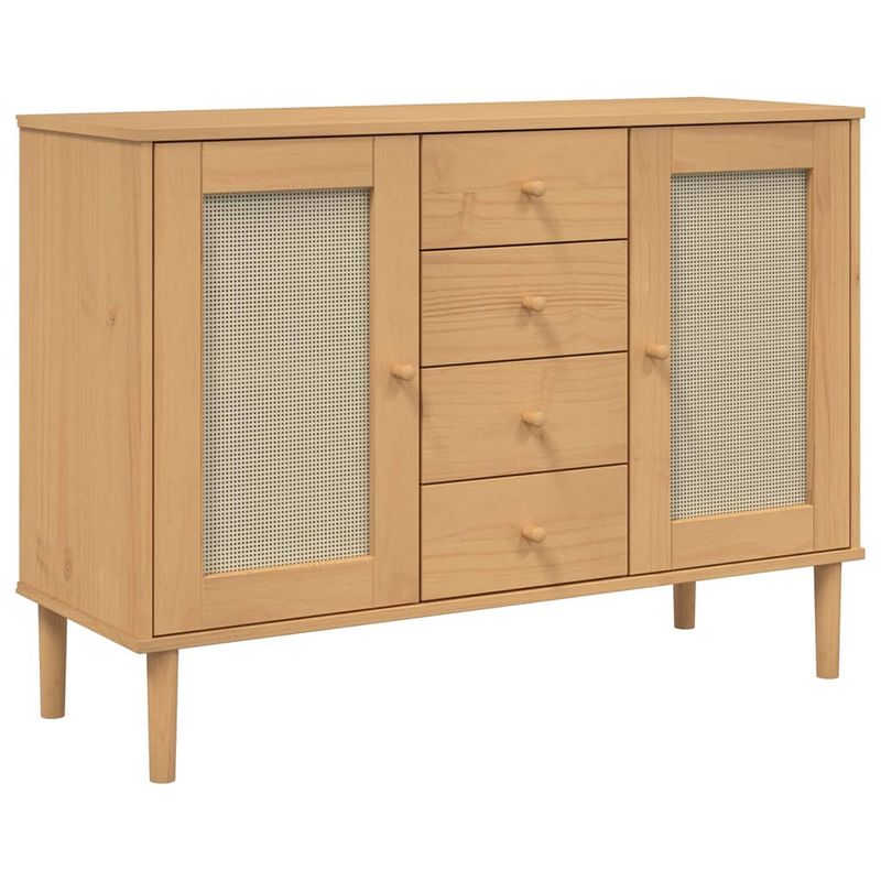 Foto van Vidaxl dressoir senja rattan-look 112x40x80 cm grenenhout bruin