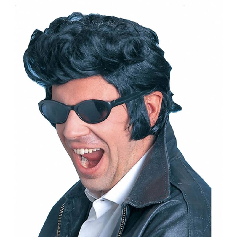 Foto van Zwarte elvis pruiken met bakkenbaarden - verkleedpruiken