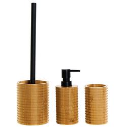 Foto van Wc/toiletborstel met zeeppompje/beker - naturel/zwart - bamboe hout - toiletborstels
