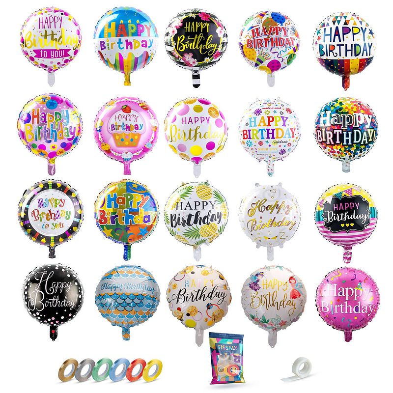 Foto van Fissaly® 20 stuks happy birthday verjaardag folie ballonnen - feest decoratie versiering - helium