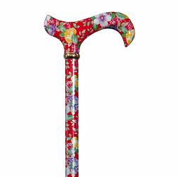 Foto van Classic canes verstelbare wandelstok - tea party - rood - bloemen - aluminium - derby handvat - lengte 77 - 100 cm