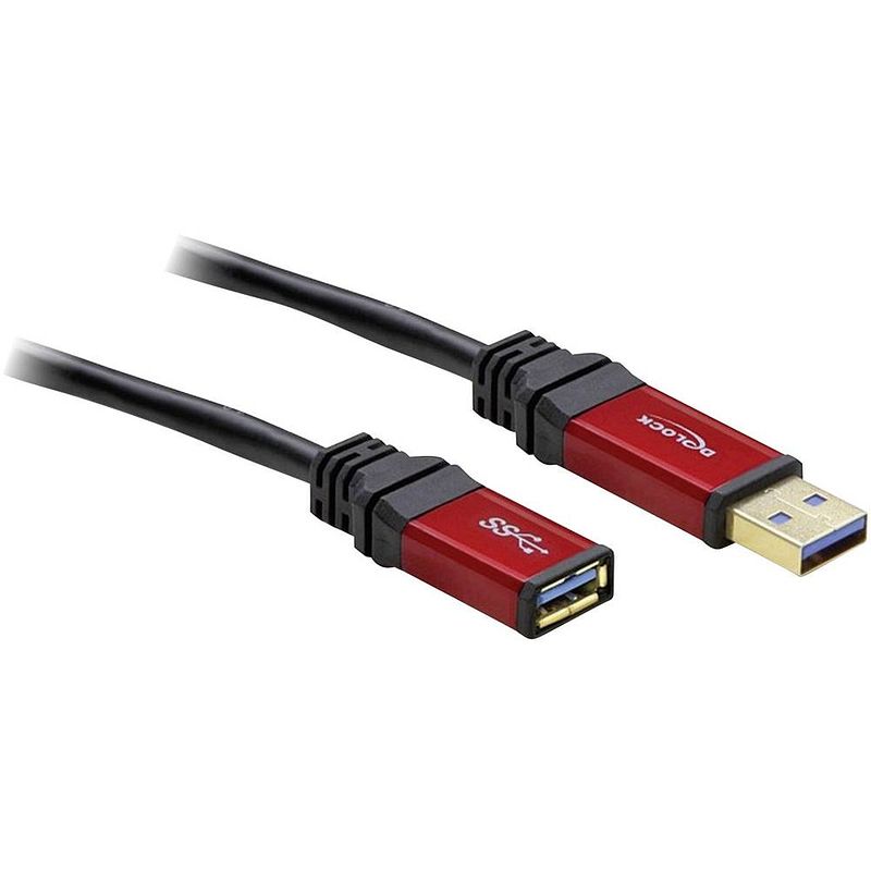 Foto van Delock usb-kabel usb 3.2 gen1 (usb 3.0 / usb 3.1 gen1) usb-a stekker, usb-a bus 2.00 m rood, zwart vergulde steekcontacten, ul gecertificeerd 82753