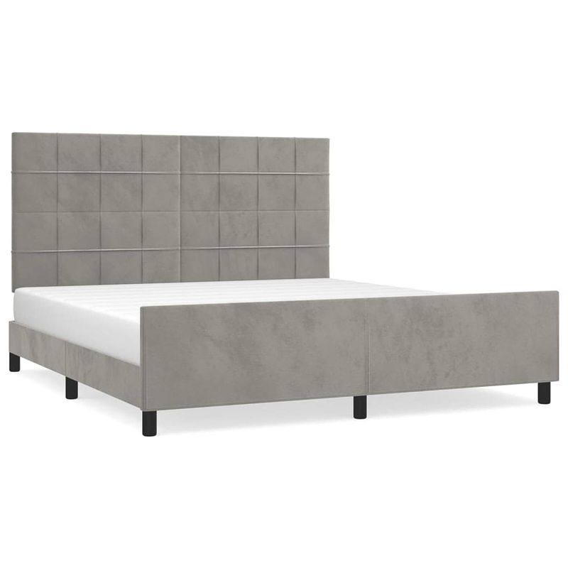 Foto van The living store bedframe - comfort - bedframes - 203x186x118/128 cm - lichtgrijs fluweel