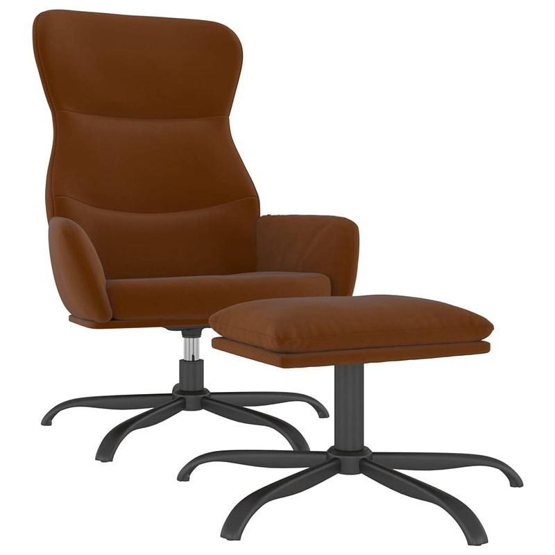 Foto van The living store relaxstoel met voetenbank microvezelstof bruin - fauteuil