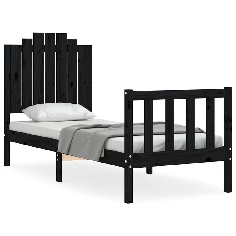 Foto van The living store bedframe massief grenenhout - zwart - 195.5 x 80.5 x 110 cm - multiplex lattenbodem