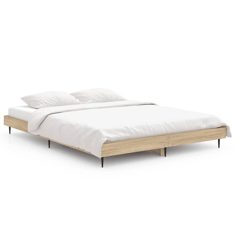 Foto van The living store bedframe - sonoma eiken - 193 x 138 x 20 cm - multiplex lattenbodem