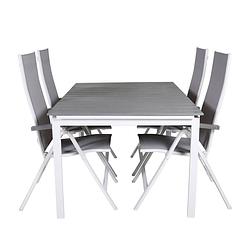 Foto van Levels tuinmeubelset tafel 100x160/240cm en 4 stoel albany wit, grijs.