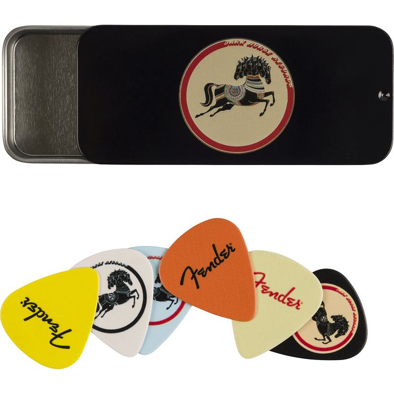 Foto van Fender george harrison dark horse pick tin medium (set van 6 plectrums)