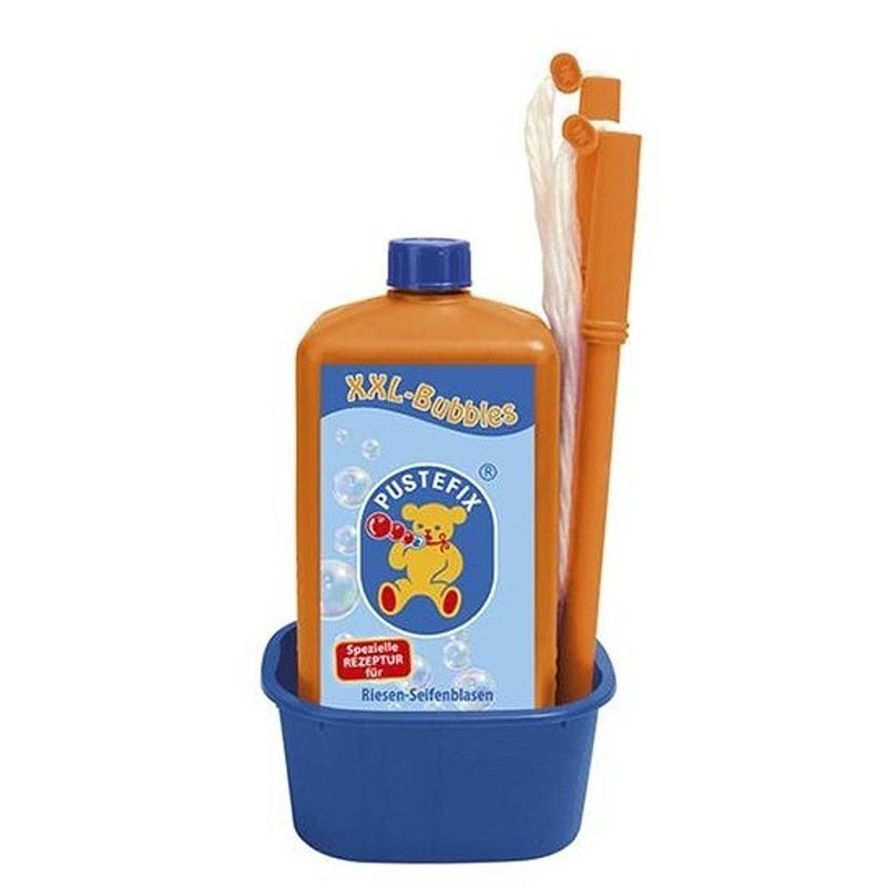 Foto van Pustefix bellenblaas xxl met 1 liter vloeistof oranje/blauw