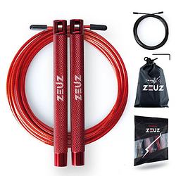 Foto van Zeuz® professioneel crossfit & fitness springtouw - verstelbaar - volwassenen - speed sport touw & speedrope - rood