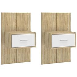 Foto van The living store wandnachtkastjes - 48.5 x 32.5 x 80 cm - wit en sonoma eiken - inclusief 2 stuks