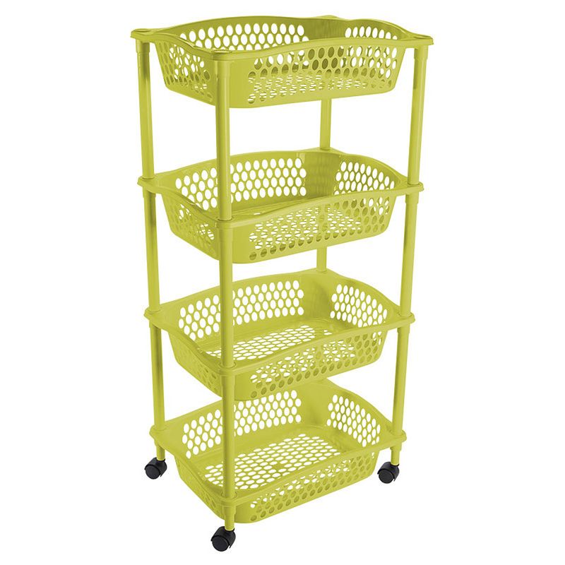 Foto van Keuken opberg trolleys/roltafels met 4 manden 86 cm groen - opberg trolley