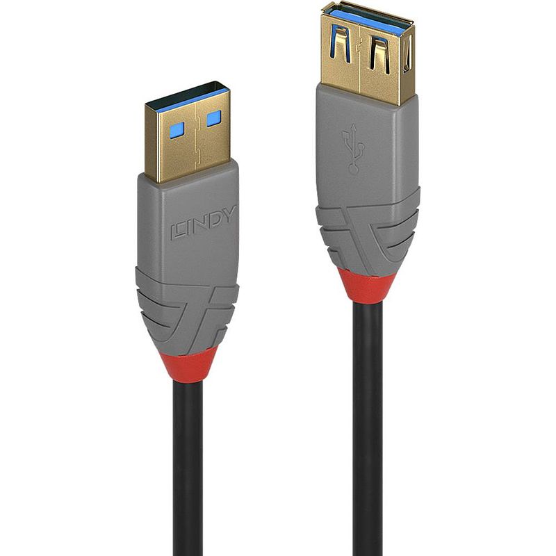 Foto van Lindy usb-kabel usb 3.2 gen1 (usb 3.0 / usb 3.1 gen1) usb-a stekker, usb-a bus 1.00 m zwart 36761