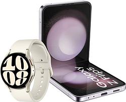 Foto van Samsung galaxy z flip 5 512gb paars 5g + galaxy watch 6 goud/crème 40mm