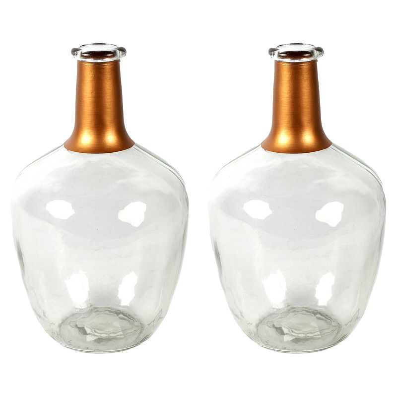 Foto van Countryfield bloemenvaas firm big bottle - 2x - helder transparant/koper - glas - d15 x h25 cm - vazen