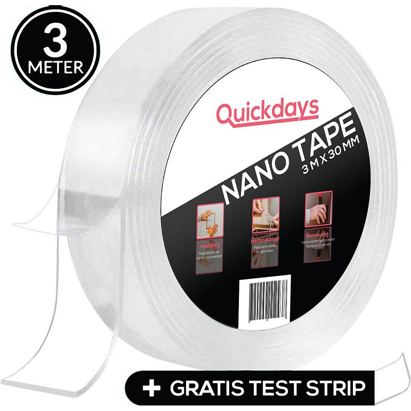 Foto van Dubbelzijdige nano tape - herbruikbaar en waterproof - 3 meter - montagetape - plakband - griptape - gekko tape - magic