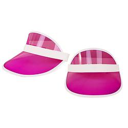 Foto van Verkleed zonneklep/sunvisor - 2x - voor volwassenen - roze/wit - carnaval hoed - verkleedhoofddeksels
