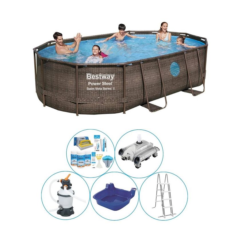 Foto van Bestway power steel swim vista ovaal 488x305x107 cm - 6-delig - zwembad pakket