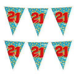 Foto van Paperdreams verjaardag 21 jaar thema vlaggetjes - 2x - feestversiering - 10m - folie - dubbelzijdig - vlaggenlijnen