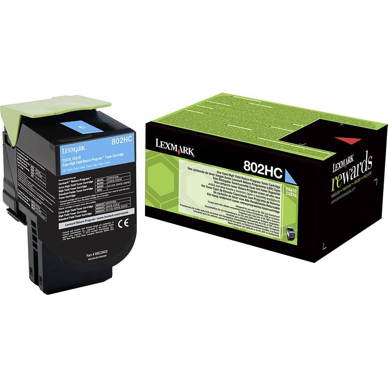 Foto van Lexmark toner 802hc cx410 cx510 80c2hc0 origineel cyaan 3000 bladzijden