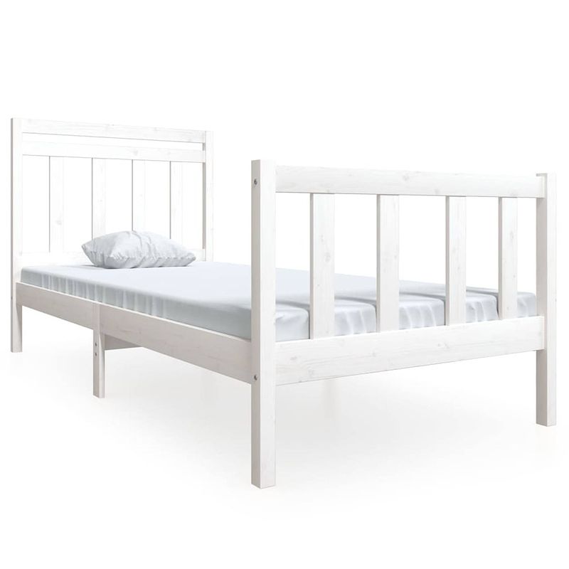 Foto van The living store bedframe - grenenhout - 195.5 x 96 x 100 cm - wit - 90 x 190 cm geschikte matras - montage vereist