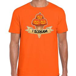 Foto van Bellatio decorations halloween verkleed t-shirt heren - pompoen - oranje - themafeest outfit -i scream m - feestshirts