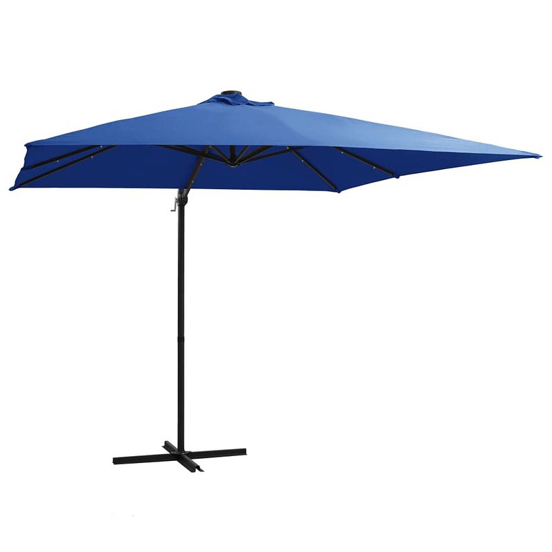 Foto van Vidaxl zweefparasol met led-verlichting en paal 250x250 cm azuurblauw