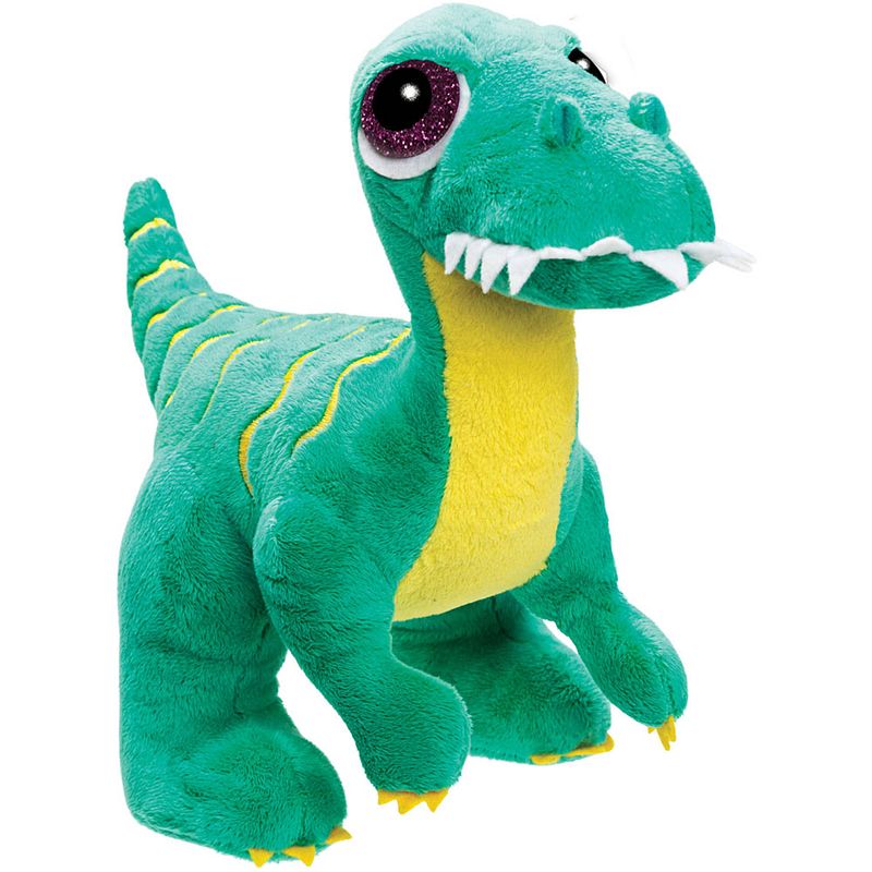 Foto van Suki gifts pluche knuffeldier dinosaurus - velociraptor - groen - 24 cm - dino thema - knuffeldier