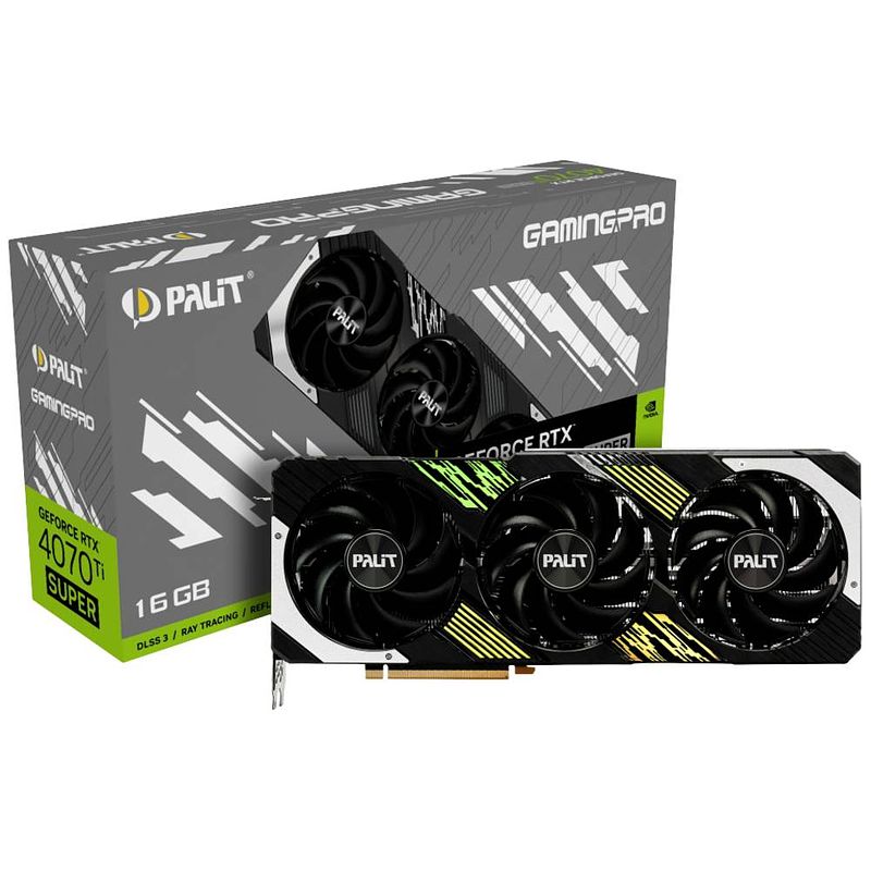 Foto van Palit videokaart nvidia geforce rtx 4070 ti super gamingpro 16 gb gddr6x-ram pcie x16 hdmi, displayport rgb-verlichting