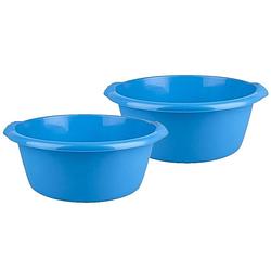 Foto van 2x stuks ronde afwasteil / afwasbak blauw 10 liter - afwasbak
