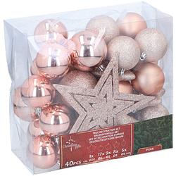 Foto van Christmas gifst kerstballen set roze - 40 stuks kunststof kerstballen - incl. piek
