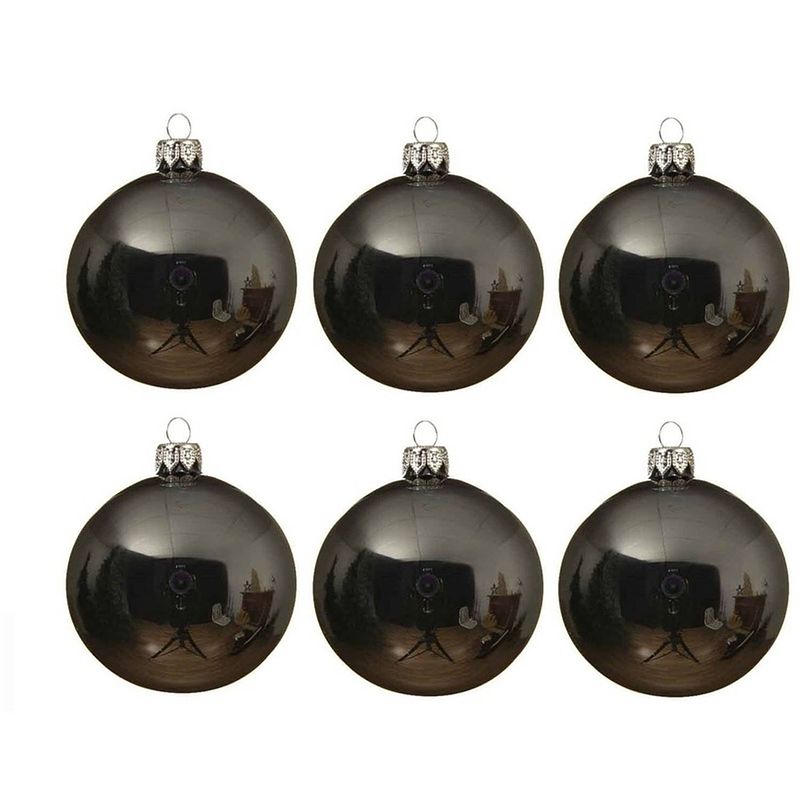 Foto van 6x glazen kerstballen glans grijsblauw 8 cm kerstboom versiering/decoratie - kerstbal