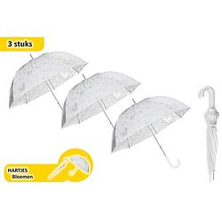 Foto van Paraplu transparant - hartjes paraplu 3 stuks -transparant met handopening ø 95 cm-fashion dessin