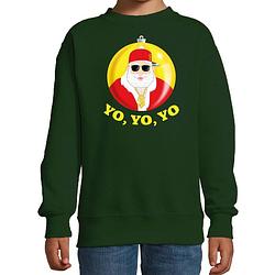 Foto van Bellatio decorations kersttrui/sweater voor kinderen - kerstman - groen - yo yo yo 7-8 jaar (122/128) - kerst truien kin