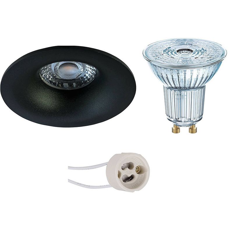 Foto van Led spot set - osram parathom par16 927 36d - pragmi nora pro - gu10 fitting - dimbaar - inbouw rond - mat zwart - 5.5w