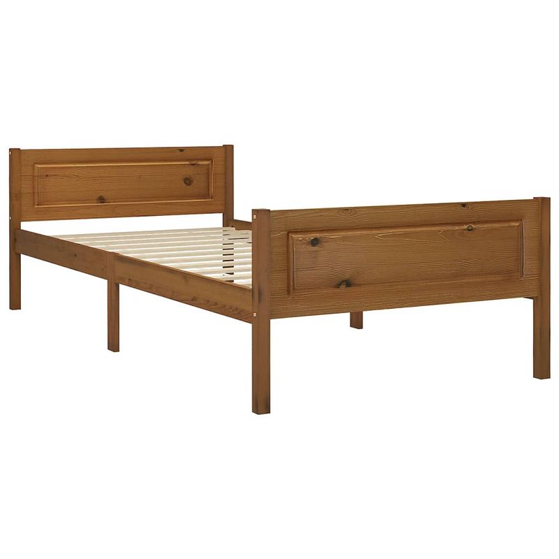 Foto van The living store houten bedframe - 206 x 96 x 63 cm - massief grenenhout - honingbruin