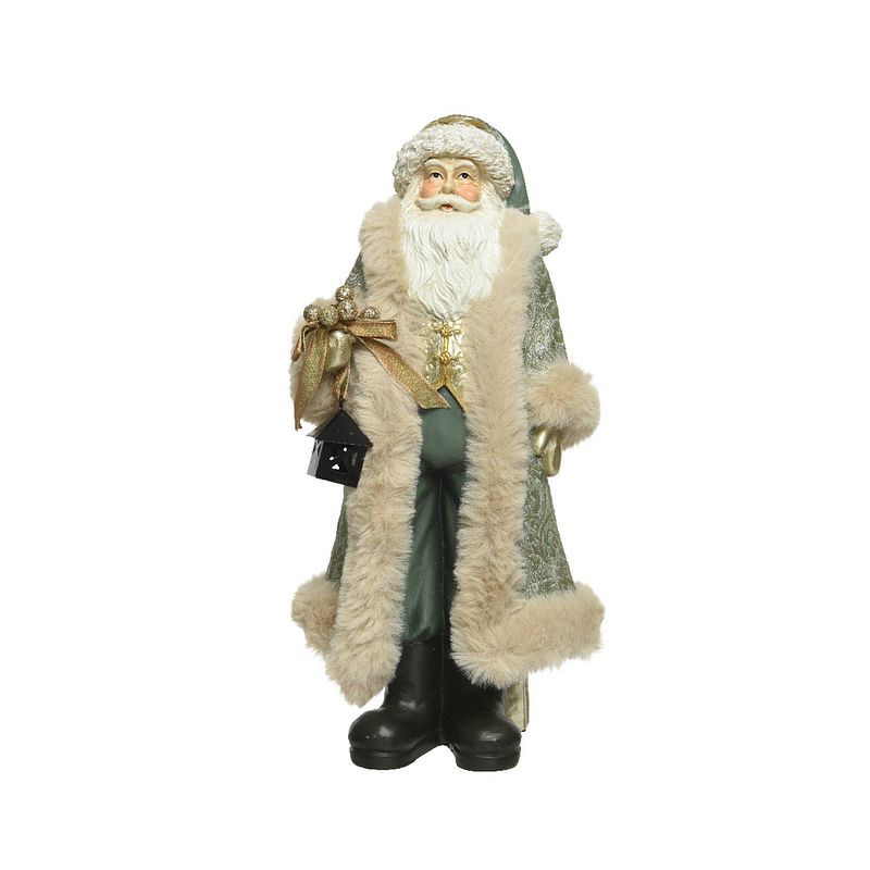 Foto van Decoris - kerstman polyresin l11b14h30 cm groen kerst