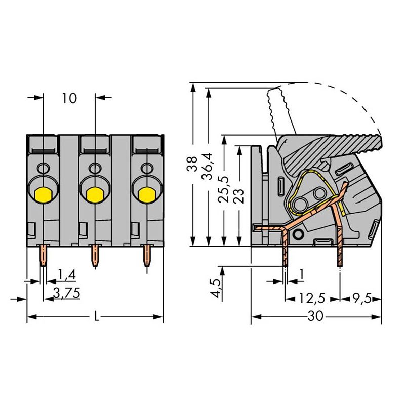 Foto van Wago 2706-253 veerkrachtklemblok 6.00 mm² aantal polen 3 grijs 45 stuk(s)