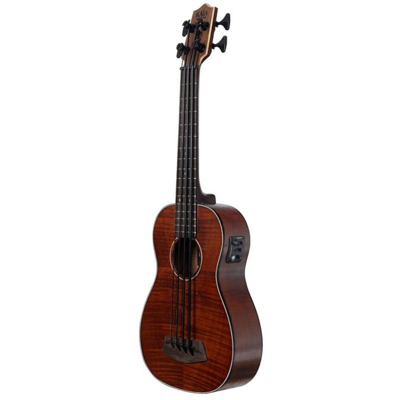 Foto van Kala u-bass exotic mahogany linkshandige elektrisch-akoestische bas ukelele met gigbag