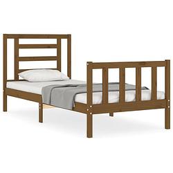 Foto van The living store massief grenenhouten bedframe - 195.5 x 95.5 x 100 cm - honingbruin - multiplex lattenbodem