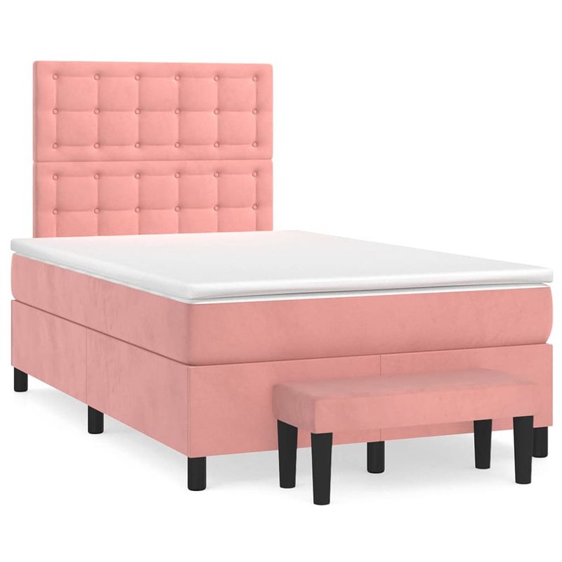 Foto van The living store boxspringbed roze - 203 x 120 x 118/128 cm - zacht fluweel - praktisch hoofdbord - pocketvering matras