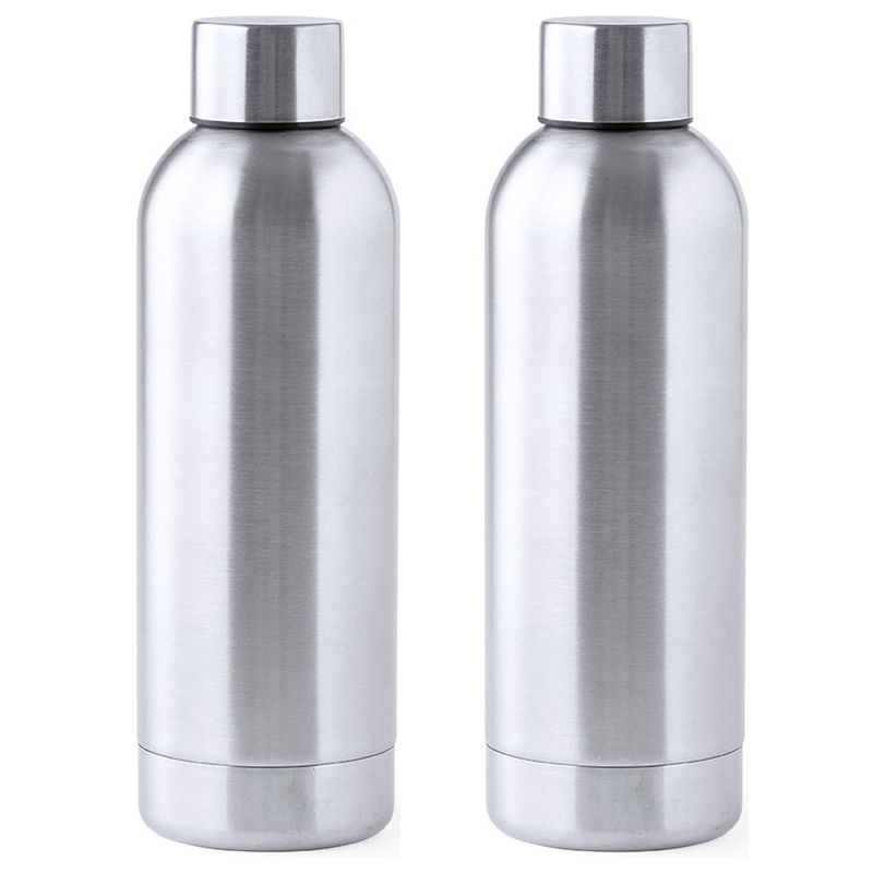 Foto van Rvs waterfles/drinkfles - 2x - kleur metallic zilver - met schroefdop - 800 ml - drinkflessen