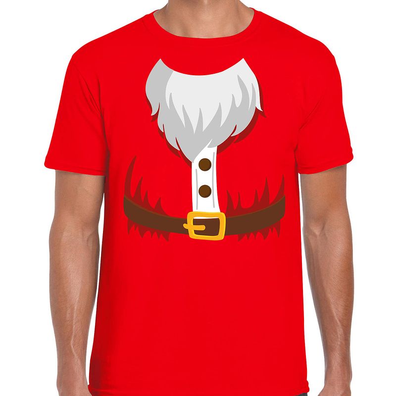 Foto van Kerstman kostuum verkleed t-shirt rood voor heren 2xl - kerst t-shirts