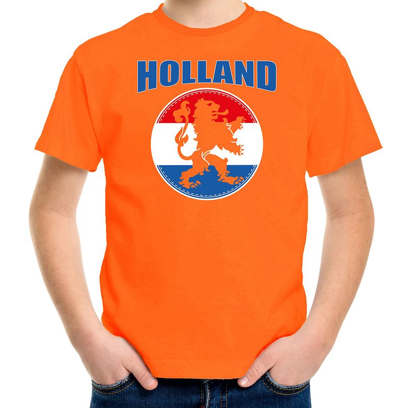 Foto van Oranje fan shirt / kleding holland met oranje leeuw koningsdag/ ek/ wk voor kinderen s (122-128) - feestshirts