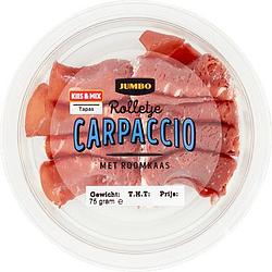 Foto van 3 voor € 6,00 | jumbo carpaccio rolletje 75g aanbieding bij jumbo