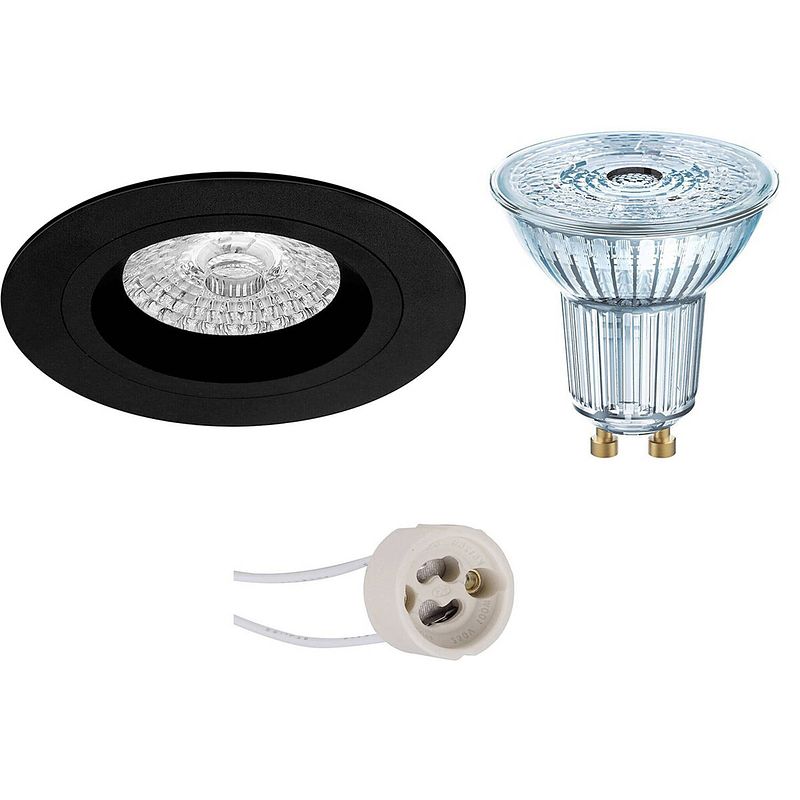 Foto van Led spot set - osram parathom par16 927 36d - pragmi rodos pro - gu10 fitting - dimbaar - inbouw rond - mat zwart - 3.7w