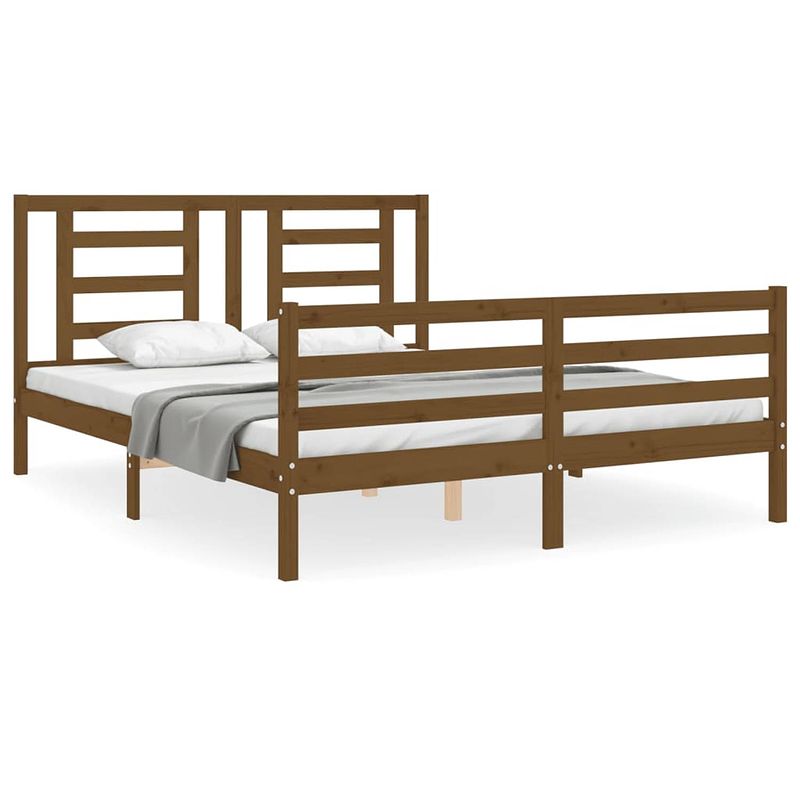 Foto van The living store bedframe - massief grenenhout - honingbruin - 205.5 x 155.5 x 100 cm - 150 x 200 cm - multiplex