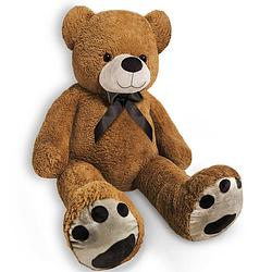 Foto van Teddybeer, 150cm, knuffel, knuffelbeer, bruin, met strik, pootafdruk, valentijn