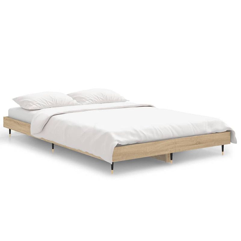 Foto van The living store bedframe - sonoma eiken - 193 x 123 x 20 cm - multiplex lattenbodem